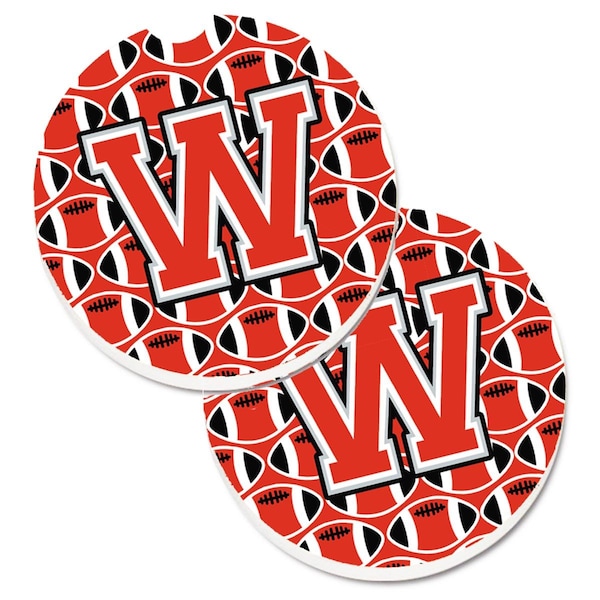 Carolines Treasures Letter W Football Scarlet and Grey Set of 2 Cup Holder Car Coaster CJ1067-WCARC - main
